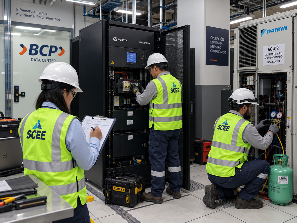 Equipo SCEE durante mantenimiento correctivo de data center del BCP