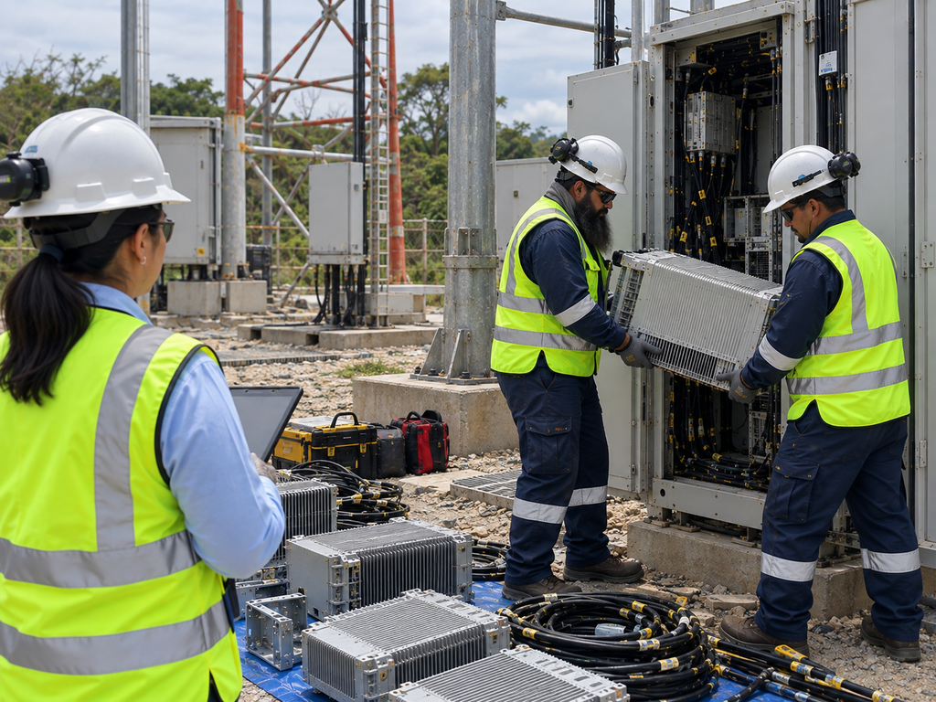 Equipo SCEE durante desmontaje de equipos de telecomunicaciones en Pluspetrol Malvinas