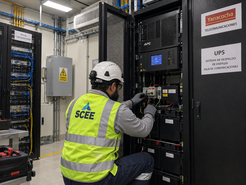 Equipo SCEE durante mantenimiento en salas de comunicaciones en Yanacocha